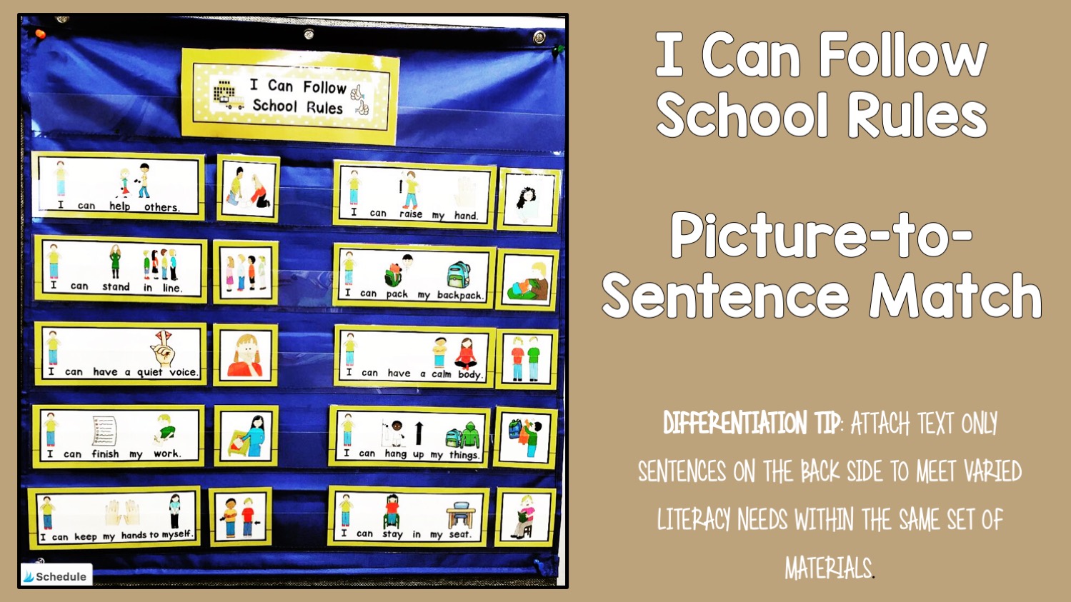 I Can Follow School Rules Picture to Sentence Match